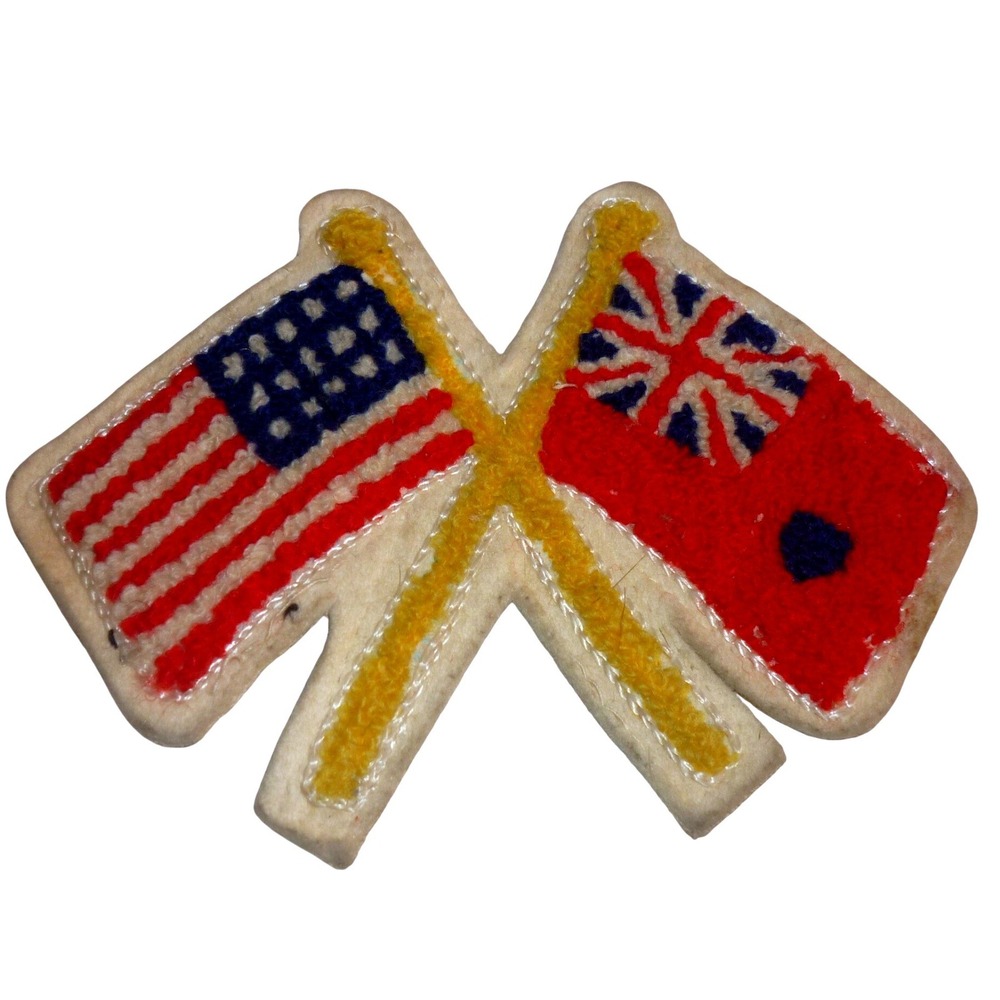 WWII Vintage Chenille Patch Crossed Flags US 48 Star & British Red Ensign Allied